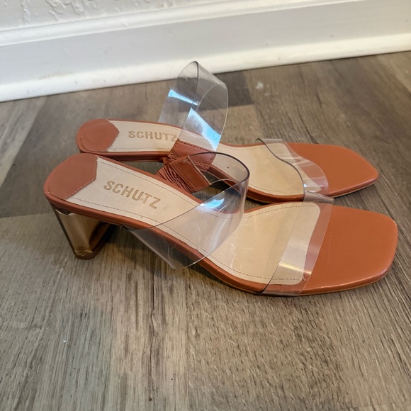 Schutz Ariella Light Brown/Orange High Heel PVC Transparent Sandals Womens 8.5B - Picture 4 of 6